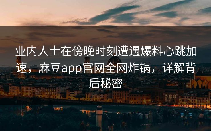 业内人士在傍晚时刻遭遇爆料心跳加速，麻豆app官网全网炸锅，详解背后秘密